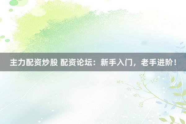 主力配资炒股 配资论坛：新手入门，老手进阶！