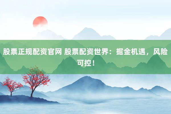 股票正规配资官网 股票配资世界：掘金机遇，风险可控！