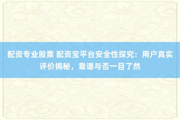 配资专业股票 配资宝平台安全性探究：用户真实评价揭秘，靠谱与否一目了然