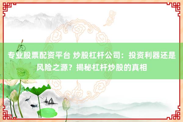 专业股票配资平台 炒股杠杆公司：投资利器还是风险之源？揭秘杠杆炒股的真相