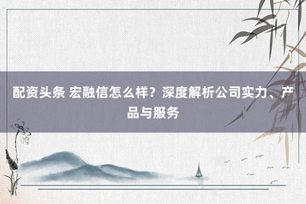 配资头条 宏融信怎么样？深度解析公司实力、产品与服务