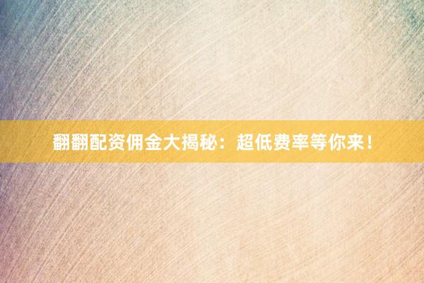 翻翻配资佣金大揭秘：超低费率等你来！
