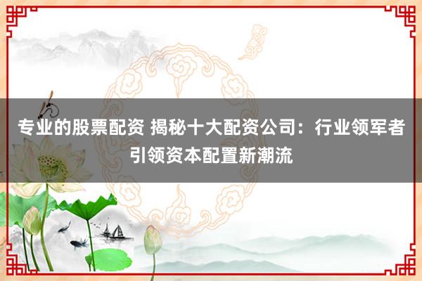 专业的股票配资 揭秘十大配资公司：行业领军者引领资本配置新潮流