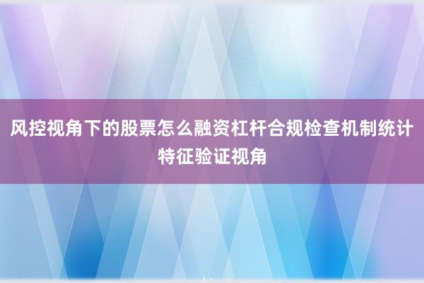 风控视角下的股票怎么融资杠杆合规检查机制统计特征验证视角