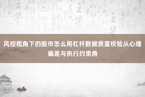 风控视角下的股市怎么用杠杆数据质量校验从心理偏差与执行约束角