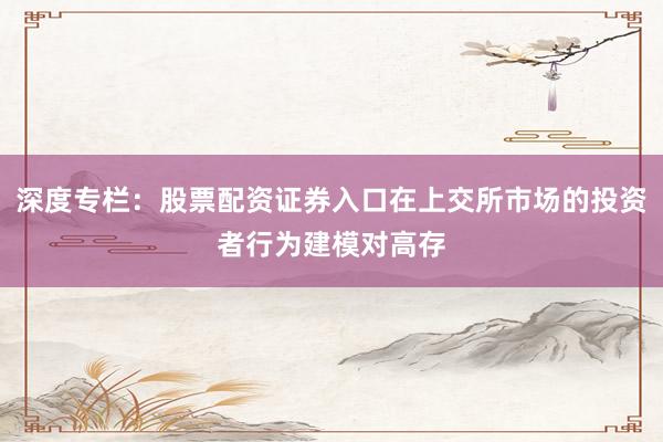 深度专栏：股票配资证券入口在上交所市场的投资者行为建模对高存