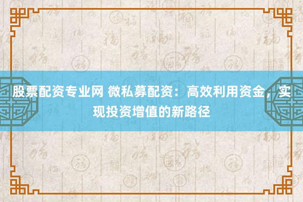 股票配资专业网 微私募配资：高效利用资金，实现投资增值的新路径